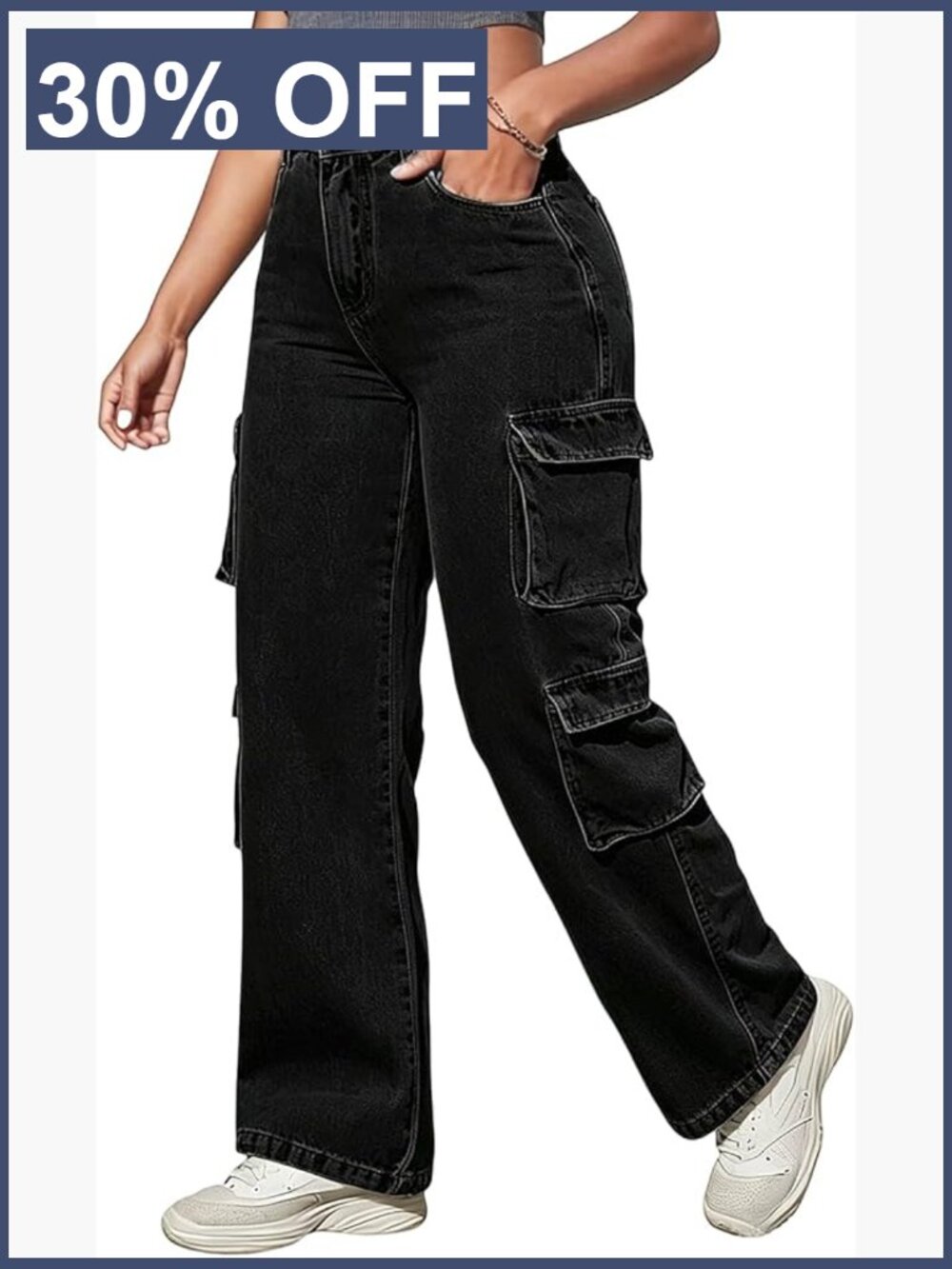 Plus Size Cargo Jeans High Waist Stretch Straight Leg Baggy